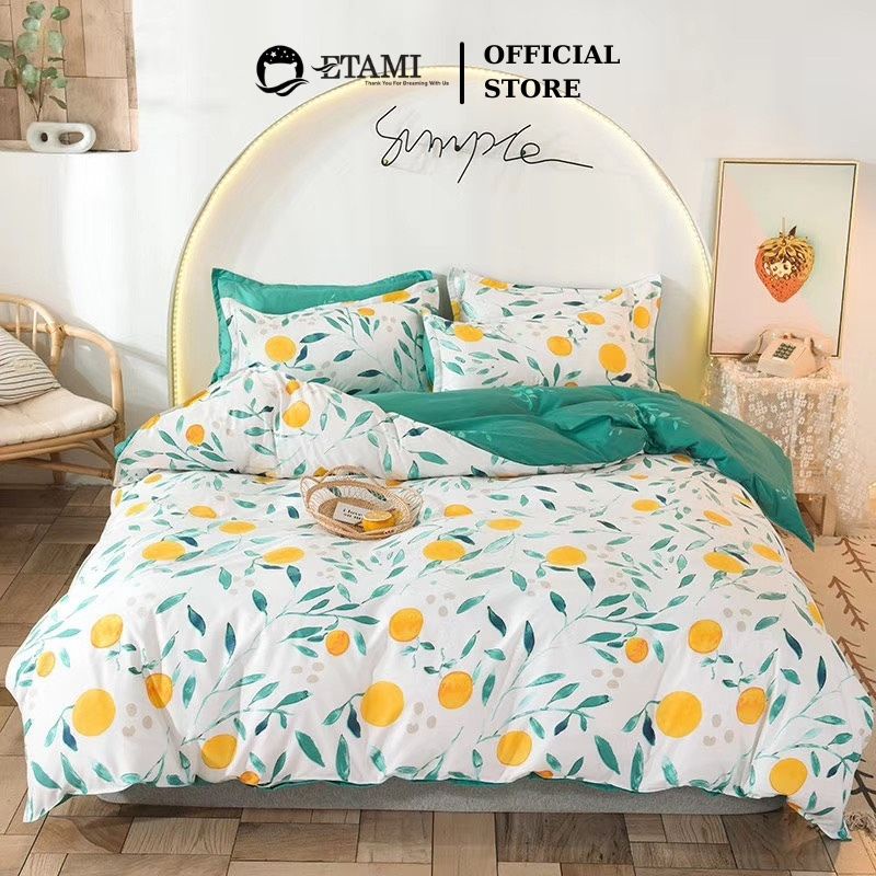 Bộ chăn ga gối cao cấp ETAMI cotton poly quả cam cute miễn phí bo chun drap giường , ga trải giường P21