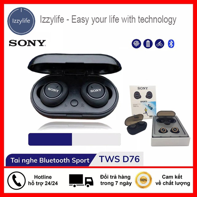 [CHUẨN ÂM] Tai Nghe Bluetooth Sony, tai nghe Sony Bluetooth D76 TWS, Âm bass sống động, nghe nhạc 4 giờ, standby 1 tháng