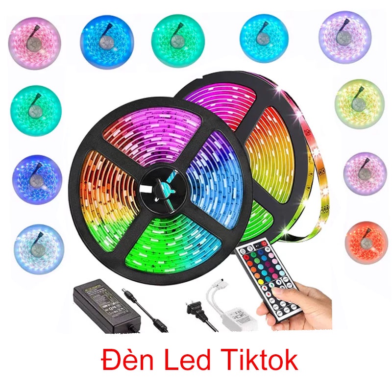 Đèn LED Tiktok Cuộn Dây RGB Có Điều Khiển Bluetooth-Hồng Ngoại, Cuộn Dây Dài 5/10m Nhiều Màu Đèn Trang Trí Phòng