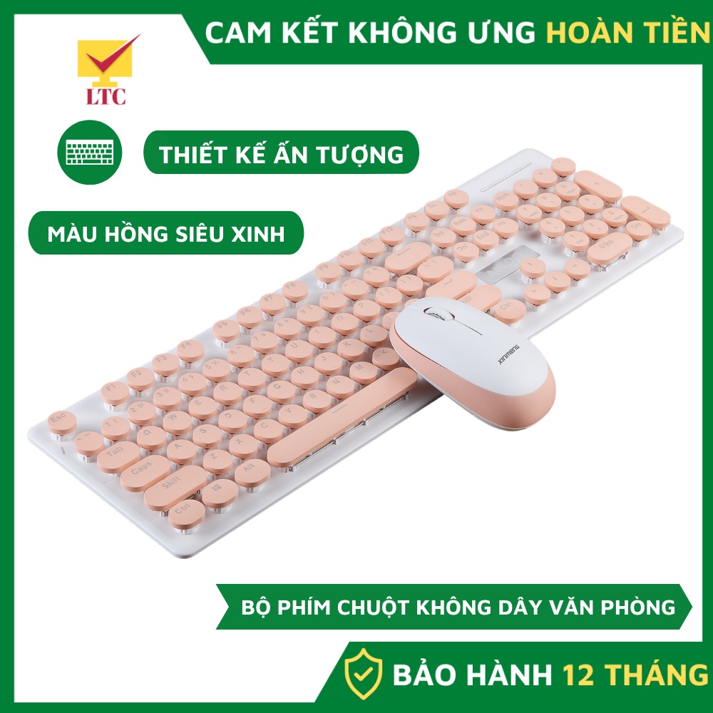Bộ bàn phím và chuột không dây LTC màu HỒNG CUTE cực xinh, kết nối qua đầu usb 2.4ghz, mẫu văn phòng cực hot 2022