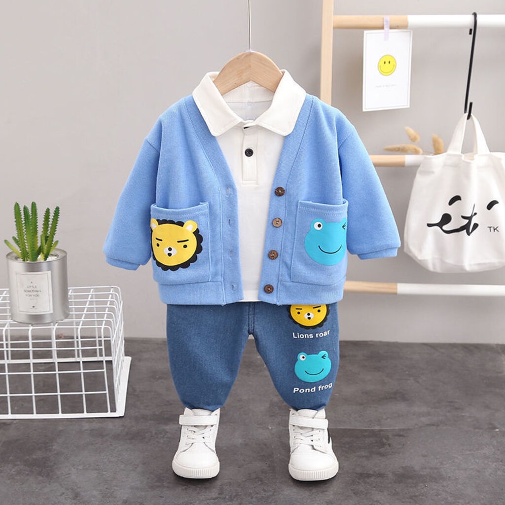 Áo Khoác Bé Trai Cadigan Túi Hình Con Vật Ngộ Nghĩnh Cho Bé Từ 7-20Kg - SUMO KIDS