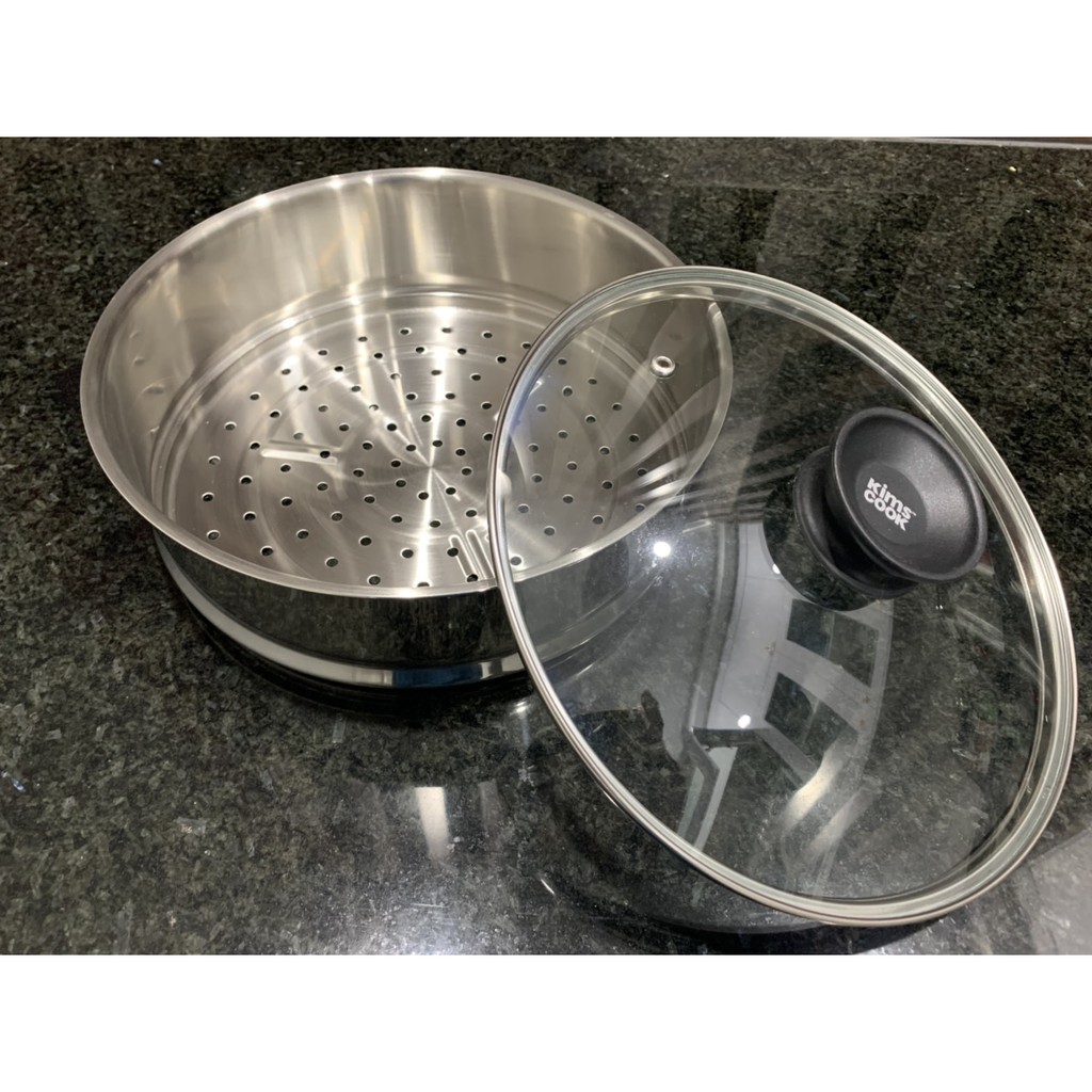 Xửng hấp Inox 304 Kims Cook Hàn quốc size 24, kèm vung kính cao cấp, hàng chính hãng BH 12 tháng