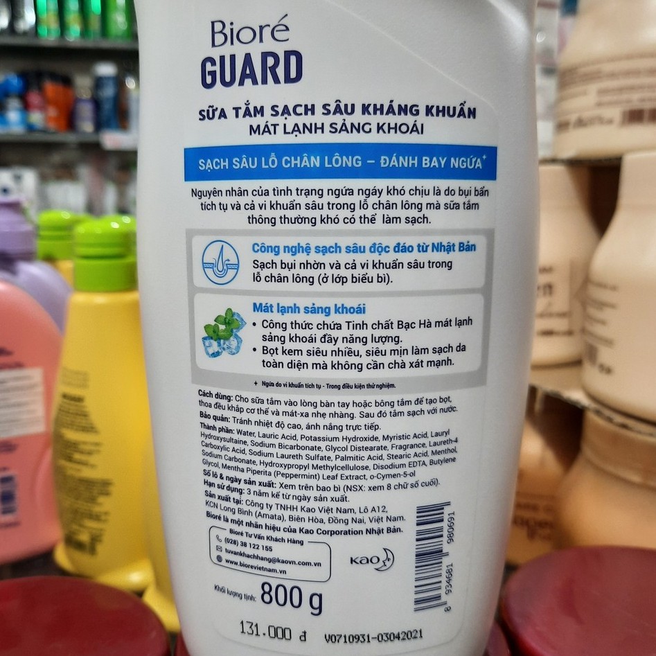 Sữa tắm Bioré Guard Kháng Khuẩn Mát Lạnh Sảng Khoái 800g