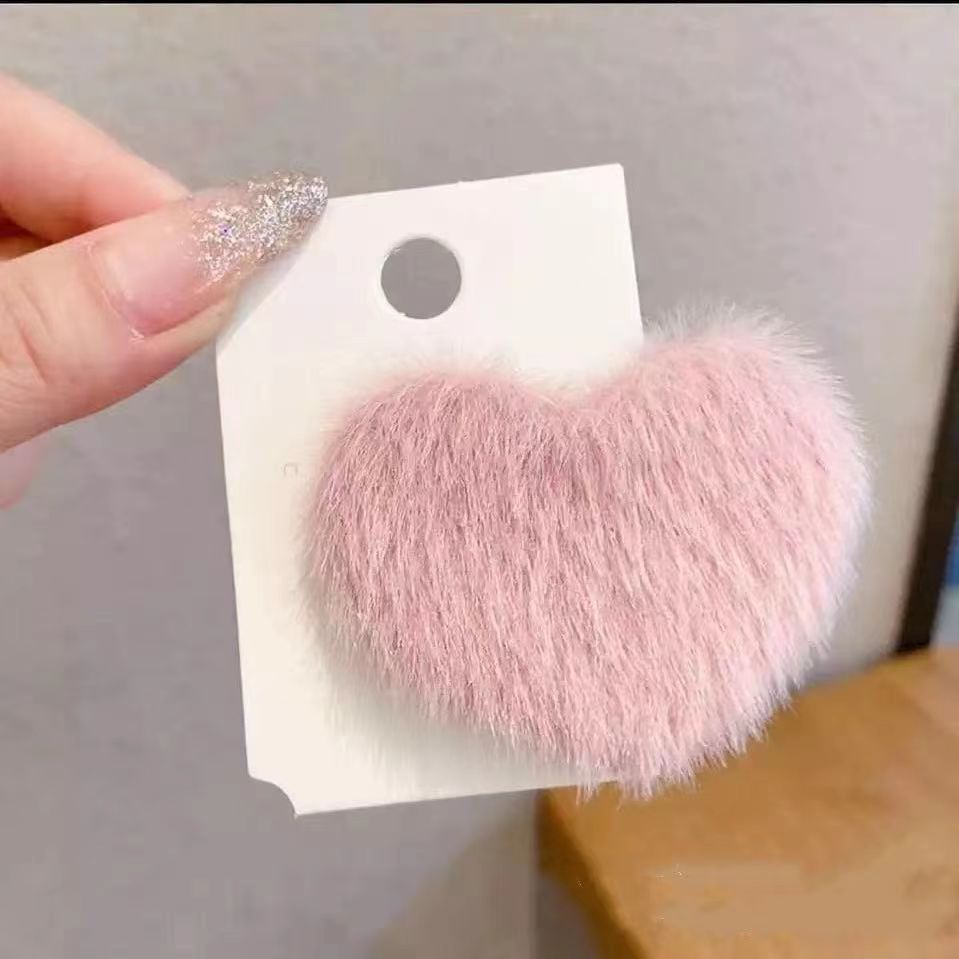 Kẹp Tóc Phủ Lông Hình Trái Tim Dễ Thương Phong Cách Hàn Quốc Thời Trang Thu Đông Dành Cho Nữ