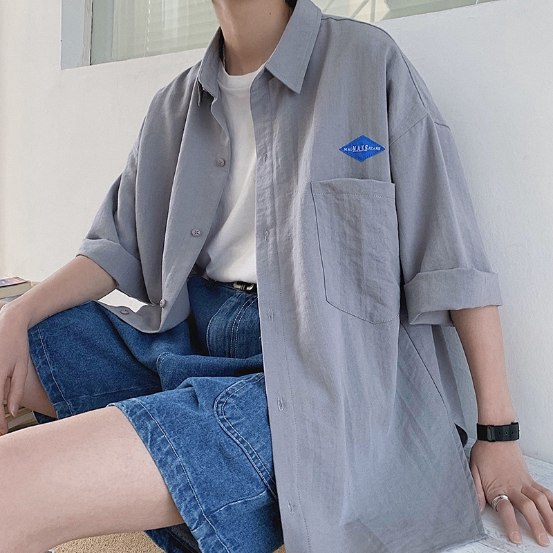 Áo Sơ Mi Tay Ngắn Dáng Rộng Thoáng Khí Phong Cách Hàn Quốc Dành Cho Nam