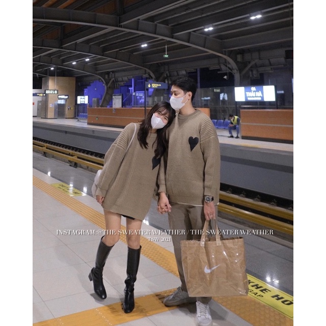 Áo len thêu tim pha da mặc đôi nam nữ the.sweaterweather TSW
