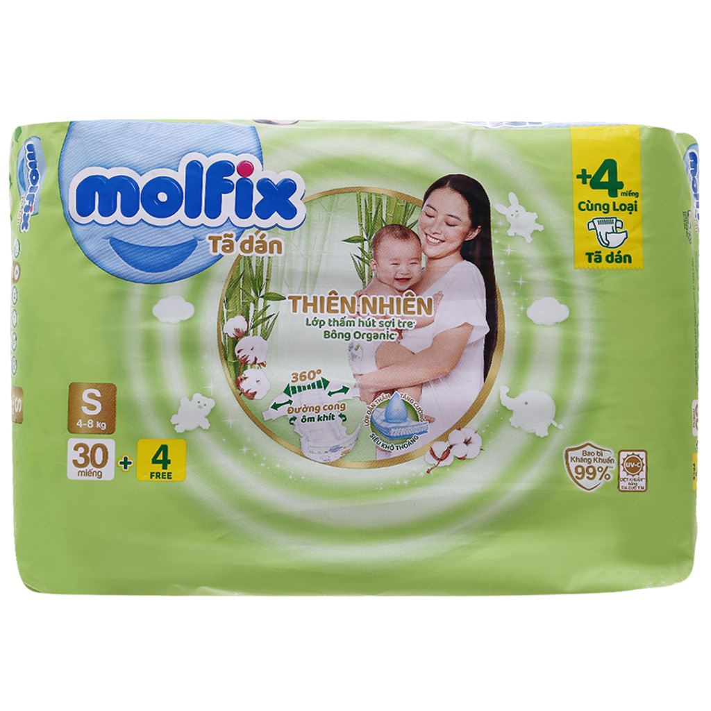 [Xả Kho] Tã/bỉm quần &amp; dán Molfix thiên nhiên size regular S54 / XS44 / S34 / M30 / L22 / XL20 / XXL18