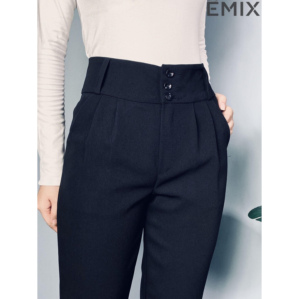 Quần tây nữ baggy công sở 3 cúc EMIX , cạp cao, túi chéo, có đai lưng, vải tuyết mưa mềm nhẹ, sơ vin lịch sự