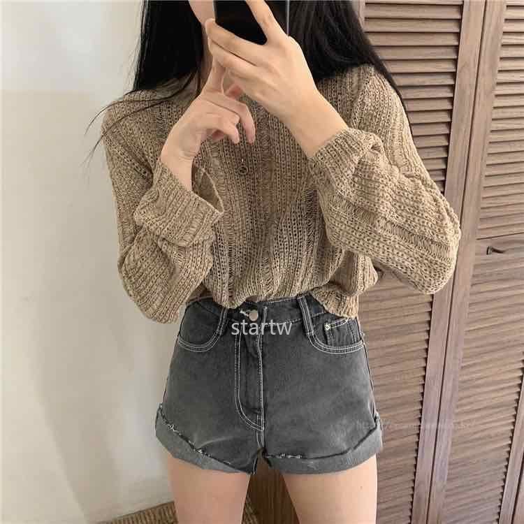 Áo len dệt kim mỏng tay dài dáng rộng thời trang tùy chọn màu sắc cho nữ | BigBuy360 - bigbuy360.vn