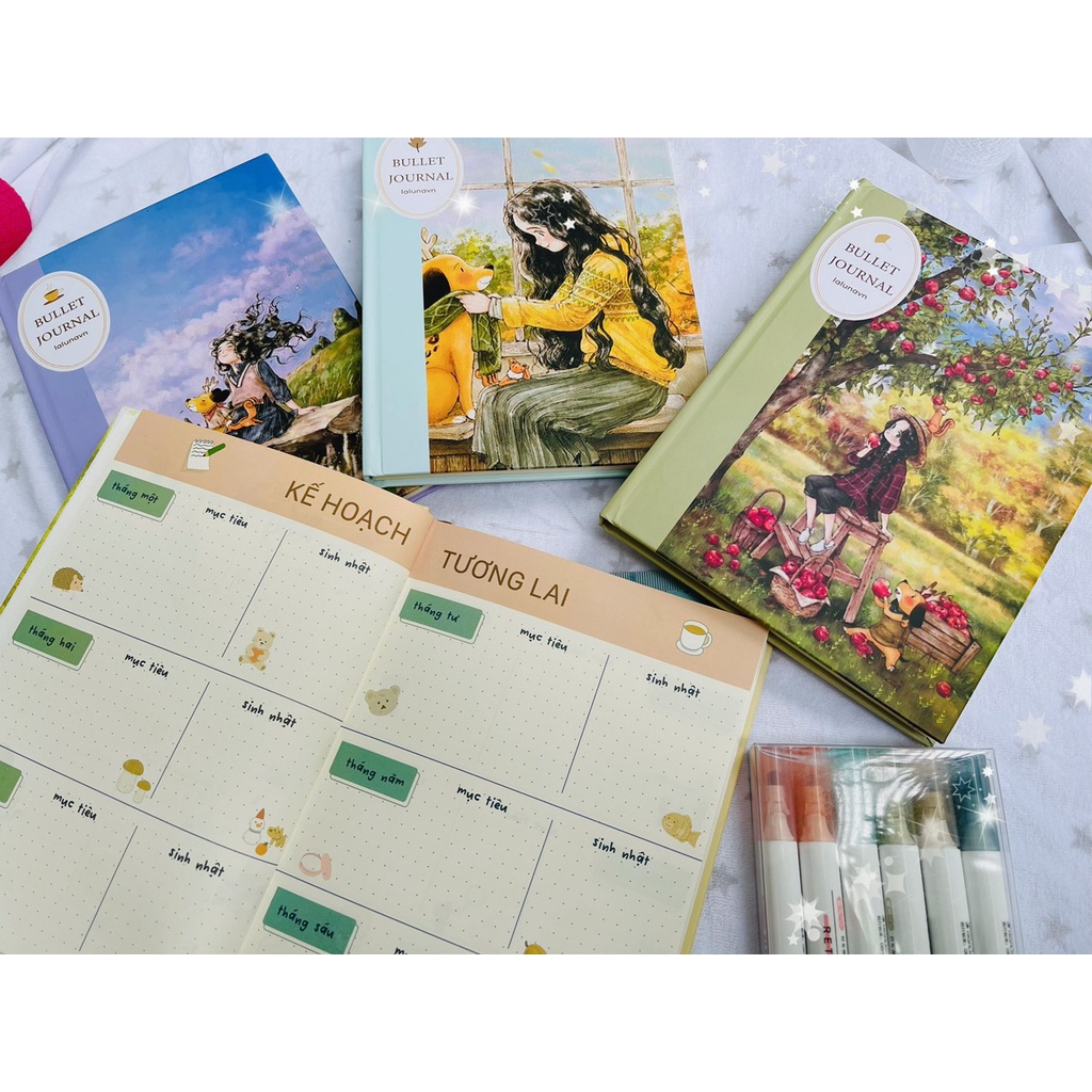 Sổ tay ghi chép nhật ký Bullet Journal thiết kế A5 planner kế hoạch Lalunavn vintage cute dễ thương - B88