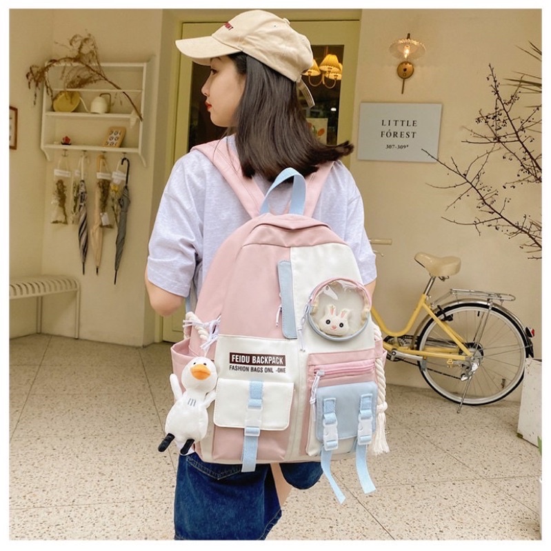 Balo ulzzang hàn quốc phối màu Feidu Backpack