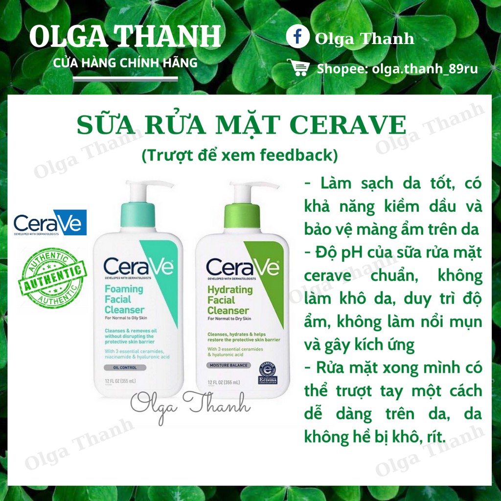Sữa Rửa Mặt CERAVE (SA, Dầu và Khô)