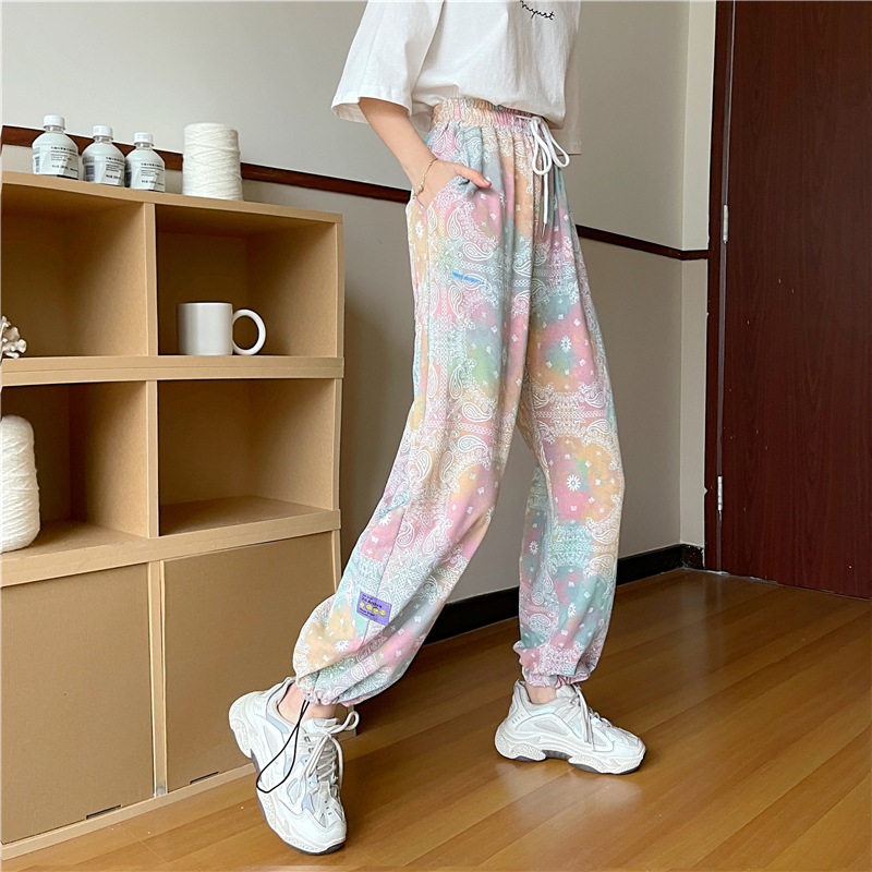 SUXI Quần dài ống rộng in hoa phong cách Hàn Quốc retro thời trang mùa hè cho nữ