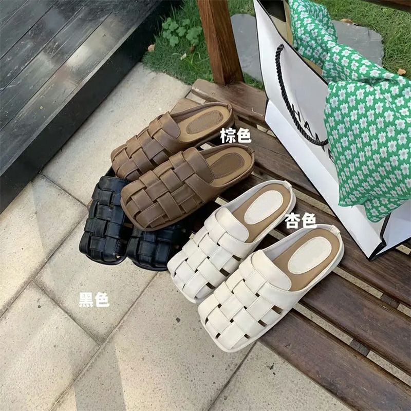 Dép sục da đế bằng đan dây phong cách Hàn Quốc