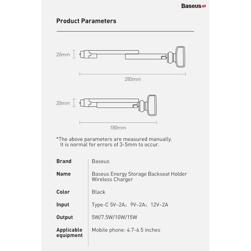 Bộ đế giữ điện thoại gắn lưng ghế trên xe hơi tích hợp sạc không dây Baseus Energy Storage Backseat Holder Wireless