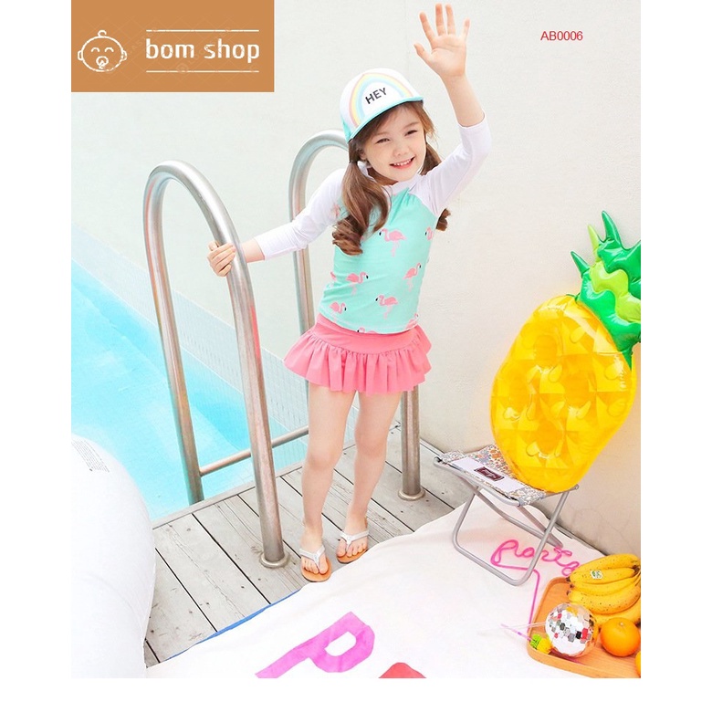 BIKINI BÉ GÁI ,bộ đồ bơi bé gái áo dài tay đi kèm chân váy ,chất liệu LYCRA Hàn Quốc Cao Cấp size đại cho bé từ 10-40 kg