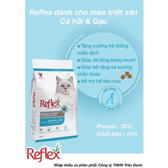 Hạt cho mèo Reflex Sterilised Salmon - Thức ăn cho mèo túi 2kg [ HỖ TRỢ TIẾT NIỆU CHO MÈO ĐÃ TRIỆT SẢN ]