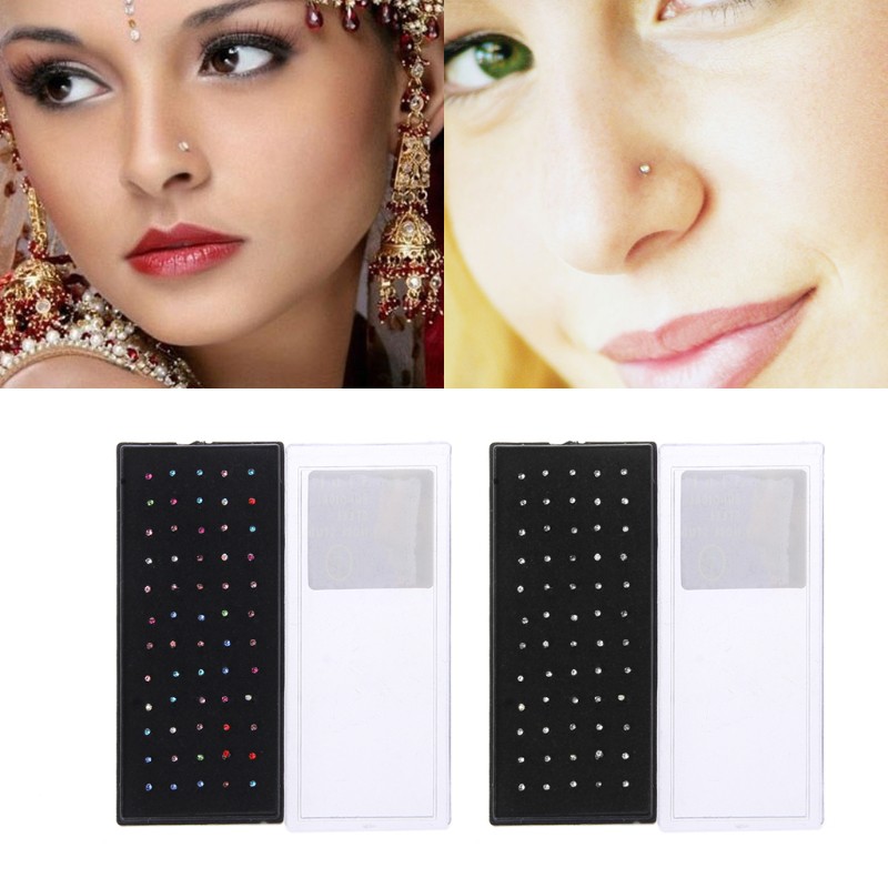 Set 60 khuyên mũi bằng thép không gỉ đính đá cá tính