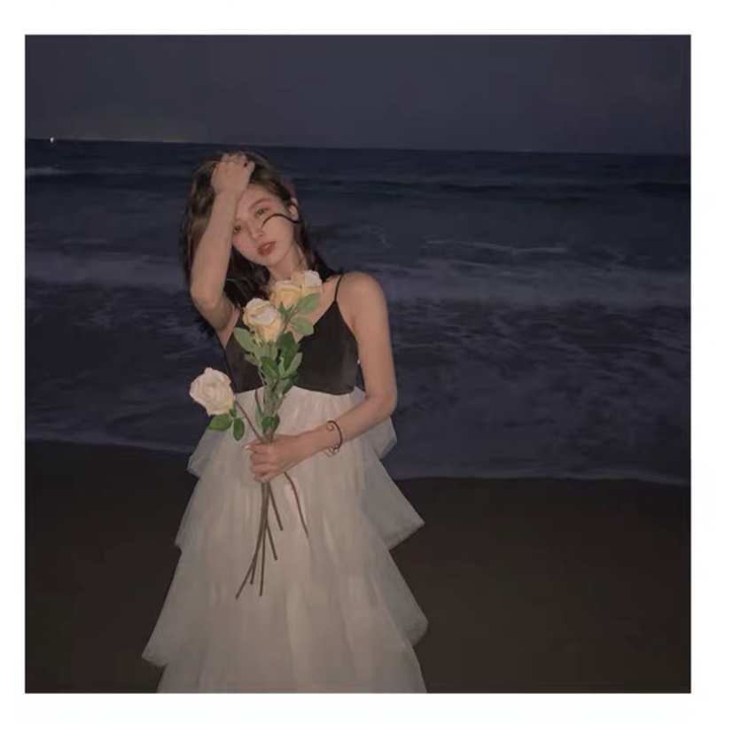 Jane Đầm tầng voan hai dây tiểu thư đi biển