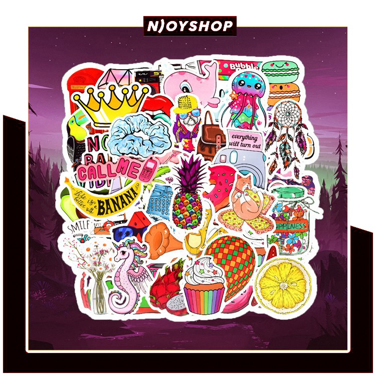 SET 50 MIẾNG STICKER VCSO HOA CÚC PEACEMINUSONE BANANA GIRL GANG CHỐNG NƯỚC DÁN NÓN BẢO HIỂM, LAPTOP, VALI, TỦ, BÀN HỌC