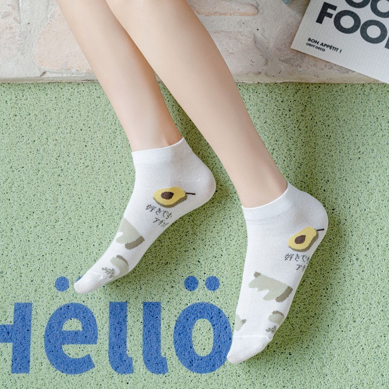 Tất cotton WAFNHA D505 màu xanh lá thoáng khí họa tiết trái bơ thời trang cho nữ