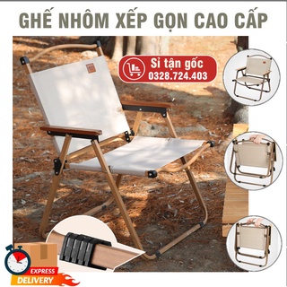 Ghế nhôm gấp gọn Camping dã ngoại Cát Á Hợp Kim Nhôm Vân Gỗ, Ghế gấp gọn đi picnic siêu tiện lợi