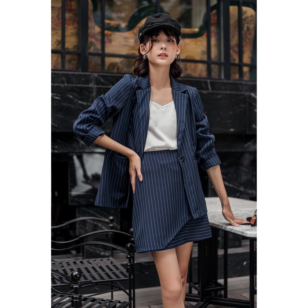 [HÀNG CÓ SẴN]Set vest nữ thiết kế Mosohali STRIP BLUE trẻ trung năng động (Áo vest + Chân váy) | BigBuy360 - bigbuy360.vn