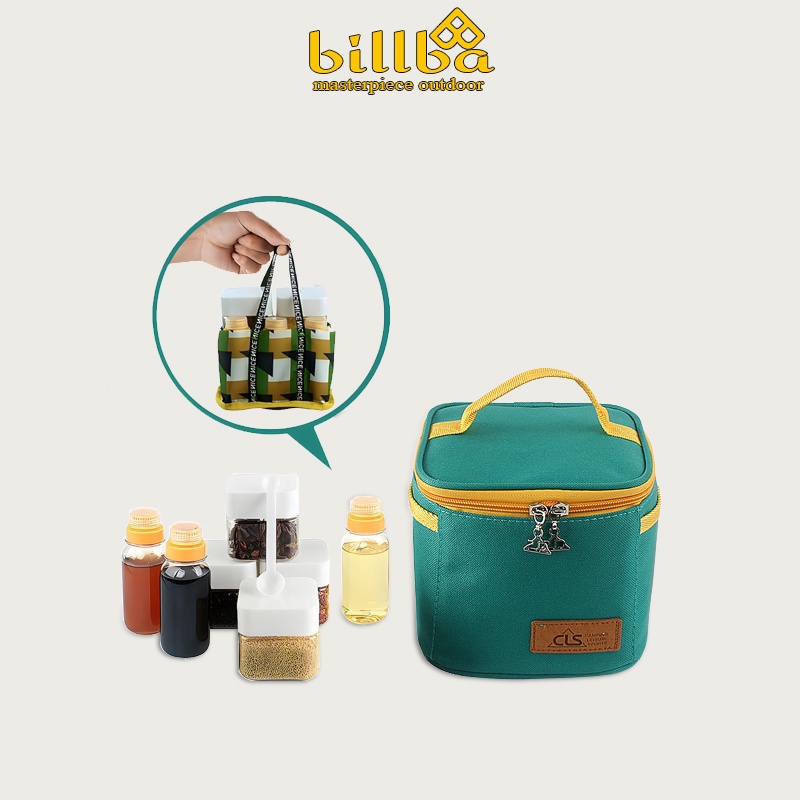 Bộ 7 lọ đựng gia vị có túi đựng kèm đi dã ngoại - Combo hũ đựng gia vị nhựa PET - Billba Outdoors