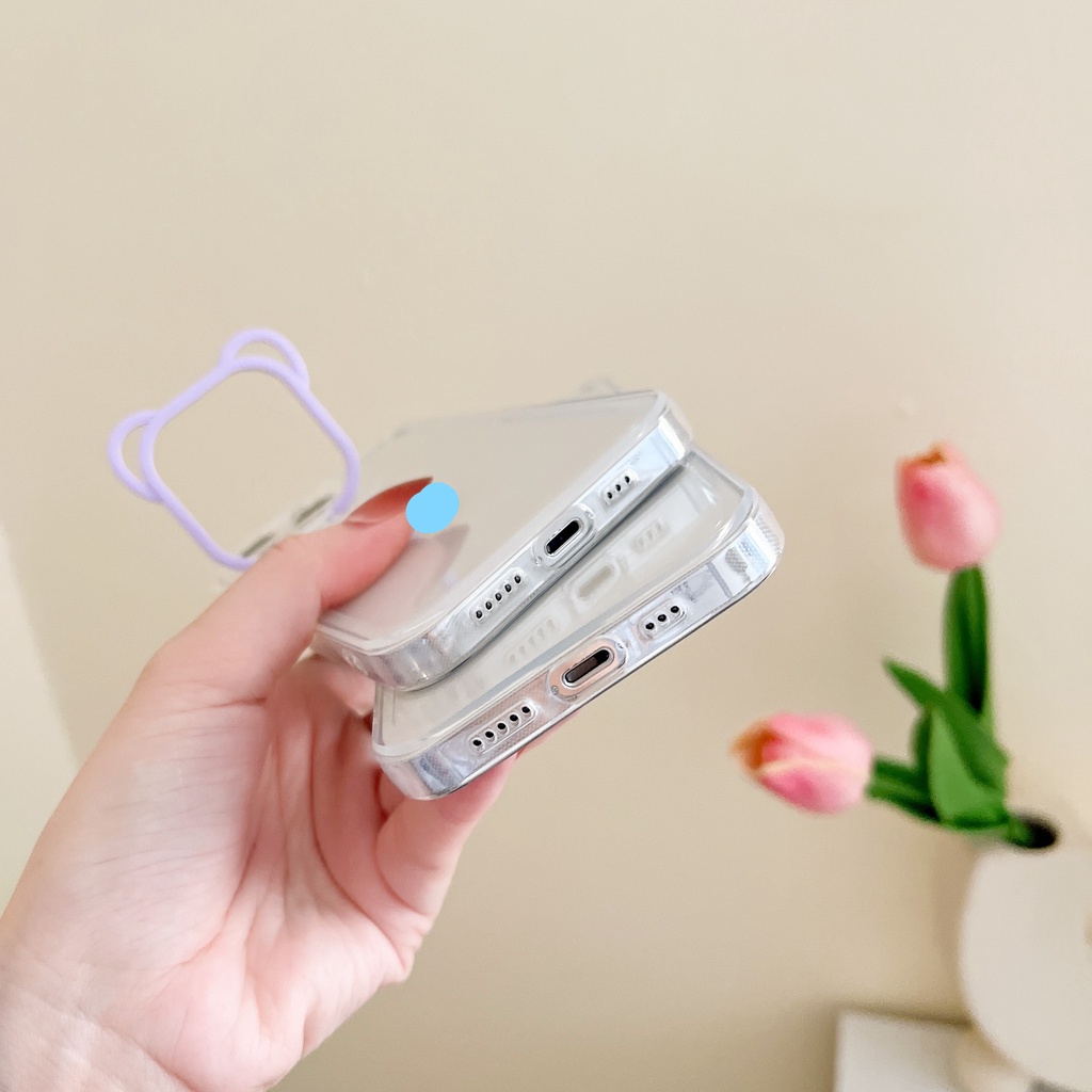 Ốp Điện Thoại Trong Suốt Bảo Vệ Toàn Diện Chống Sốc Kèm Giá Đỡ Hình Gấu Thời Trang Cho Iphone