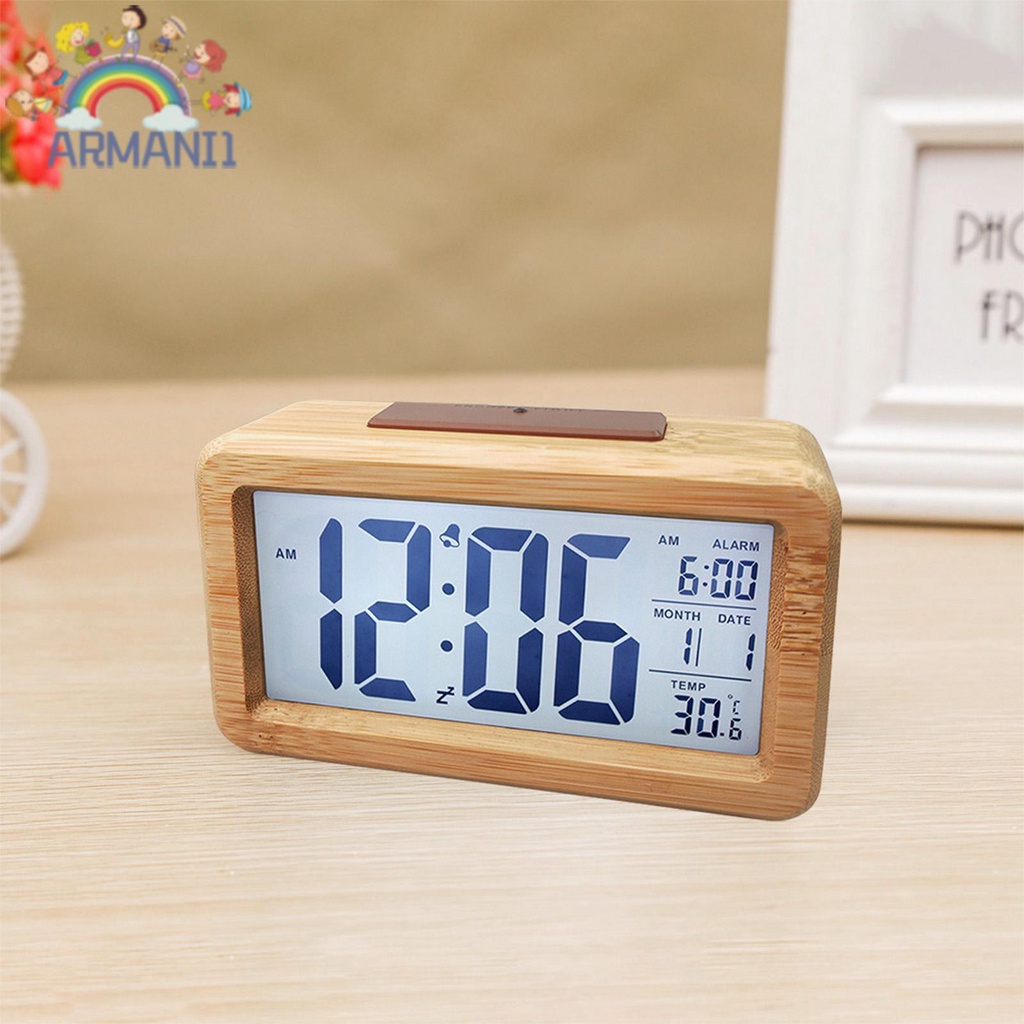 Armani Digital Alarm Clock, Wooden Time Display Battery Operated Electronic Clocks