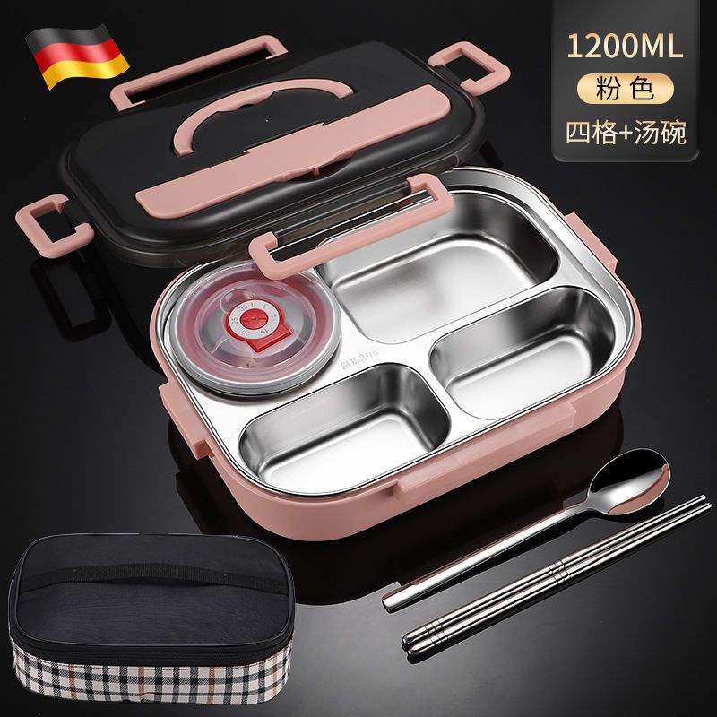 Hộp Đựng Cơm Trưa Bằng Thép Không Gỉ 304 Cách Nhiệt Có Nắp Đậy Dùng Được Trong Lò Vi Sóng