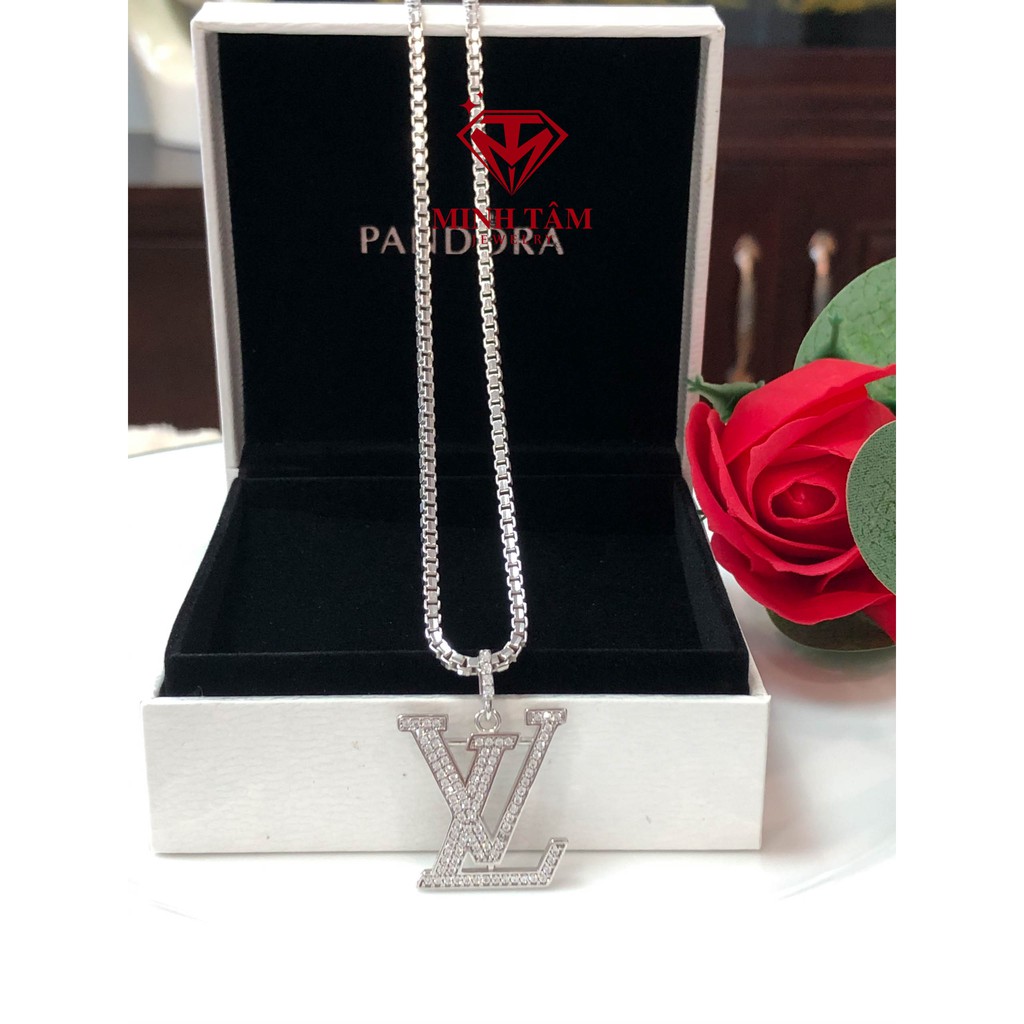 Bộ dây chuyền hộp bạc mặt Lv xi bạch kim cao cấp