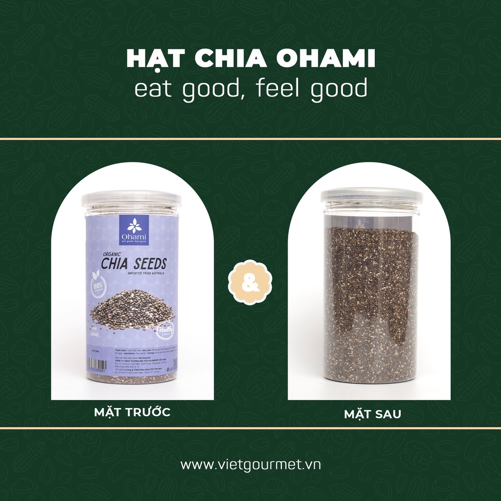 Hạt chia Úc Organic OHAMI 400g / Hạt chia đen tốt cho sức khoẻ/ đồ ăn healthy, dinh dưỡng mẹ bầu, detox giảm cân