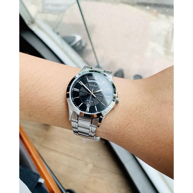 Đồng hồ nam tay dây thép sang trọng Casio MTP 1381D-1AV Mặt đen chống nước 5ATM Bảo hành 1 năm Hyma watch