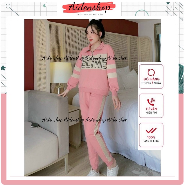 Bộ bầu thu đông chất nỉ Aidenshop Đồ bộ bầu mặc nhà dài tay