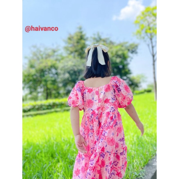 Đầm váy voan tơ dài bé gái dễ thương mềm mại dáng xòe hoa nhí Haivanco mềm mại thoáng mát bé gái 2 đến 10 tuổi đi tiệc