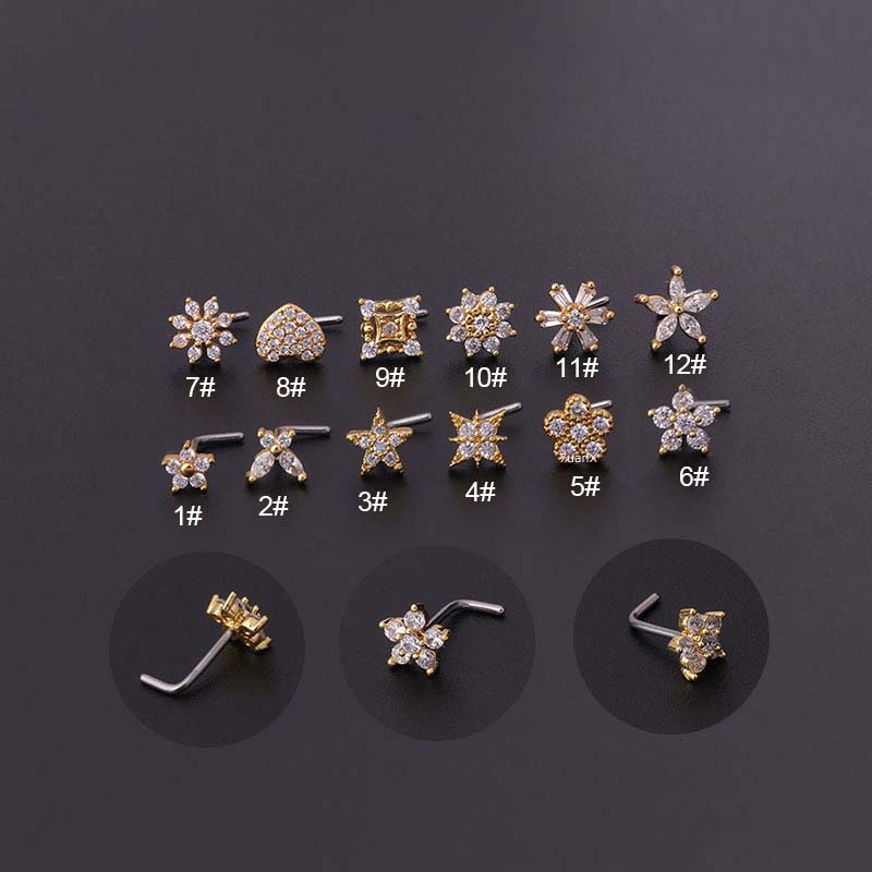 Khuyên xỏ mũi/cơ thể hình chữ L bằng thép không gỉ thiết kế thanh 20 gauge