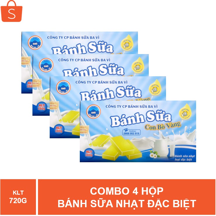 Combo 4 hộp Bánh Sữa Nhạt Đặc Biệt Con Bò Vàng Ba Vì 180g