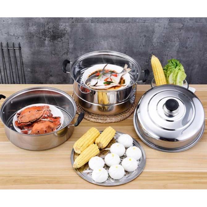 [Free Ship] Nồi Hấp inox 3 Tầng Cỡ Lớn-Bộ nồi hấp inox Steamer Size 28cm Đa Năng Cao Cấp Dùng Cho Mọi Loại Bếp