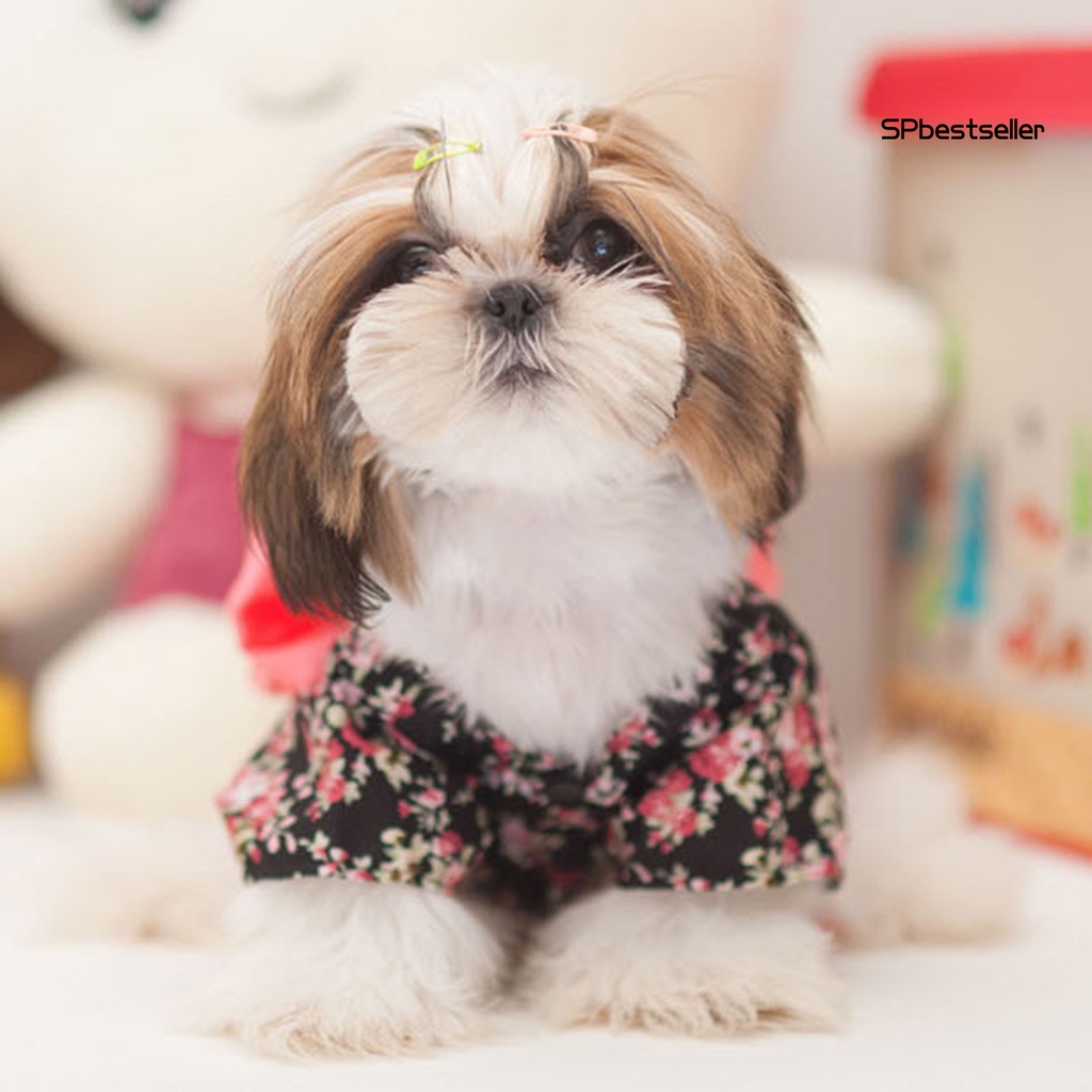 Đầm cotton hai lớp đính nơ in họa tiết hoa xinh xắn dành cho cún cưng