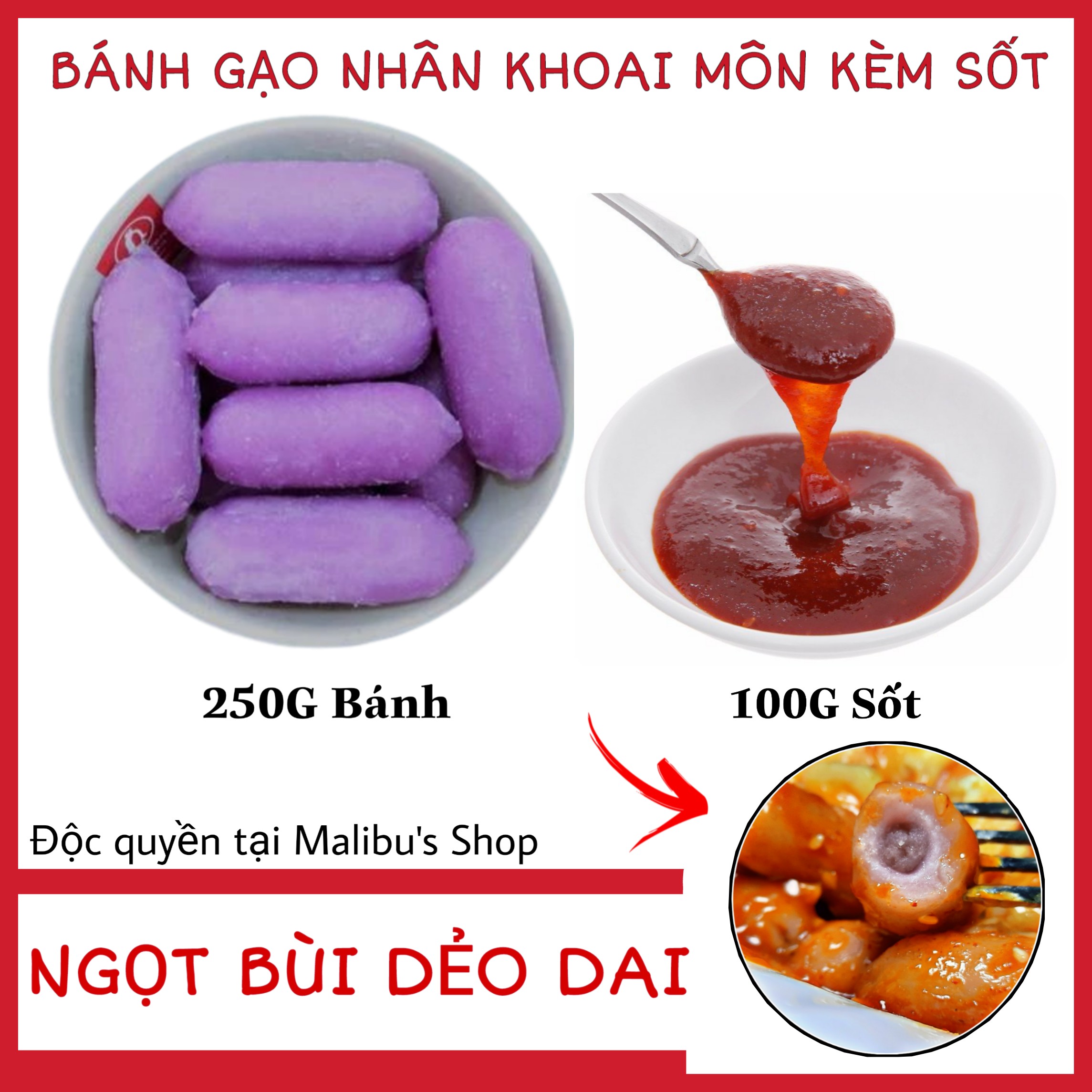 Bánh Gạo Tokbokki Nhân Khoai Môn gói 250G Tặng kèm 100G Sốt