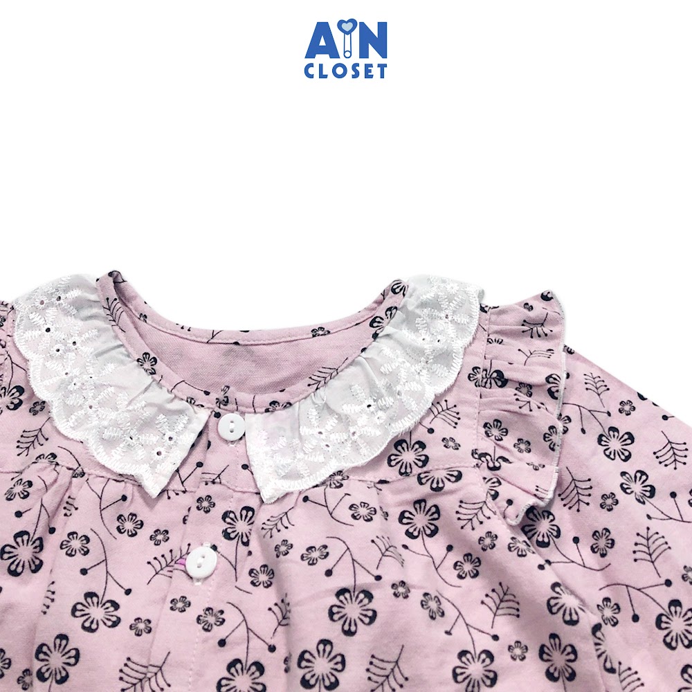 Bộ quần áo dài bé gái họa tiết Hoa hải đường đen nền hồng cotton - AICDBGT9AIKY - AIN Closet