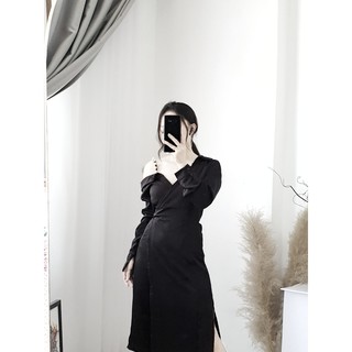 Váy khuy ngọc trễ vai