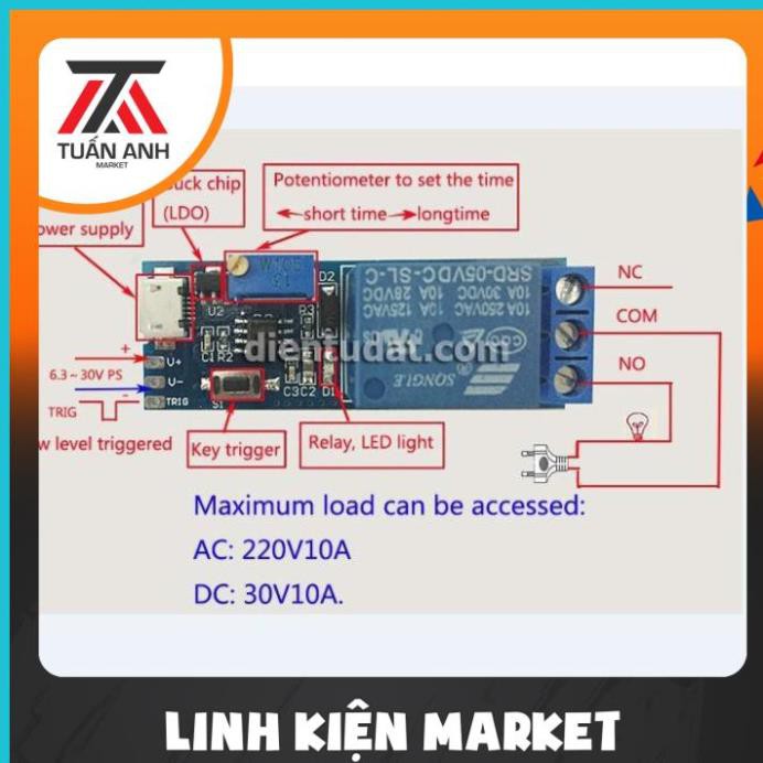 Mạch Kích Tạo Trễ Đóng Ngắt Relay 0-24 Giây, Mạch Trễ XY018