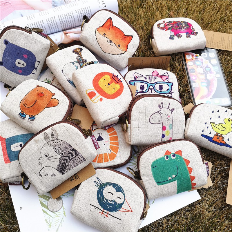 Ví Vải Canvas Mini In Họa Tiết Hoạt Hình Dễ Thương Có Khóa Kéo Tiện Dụng Cho Nữ Ốp