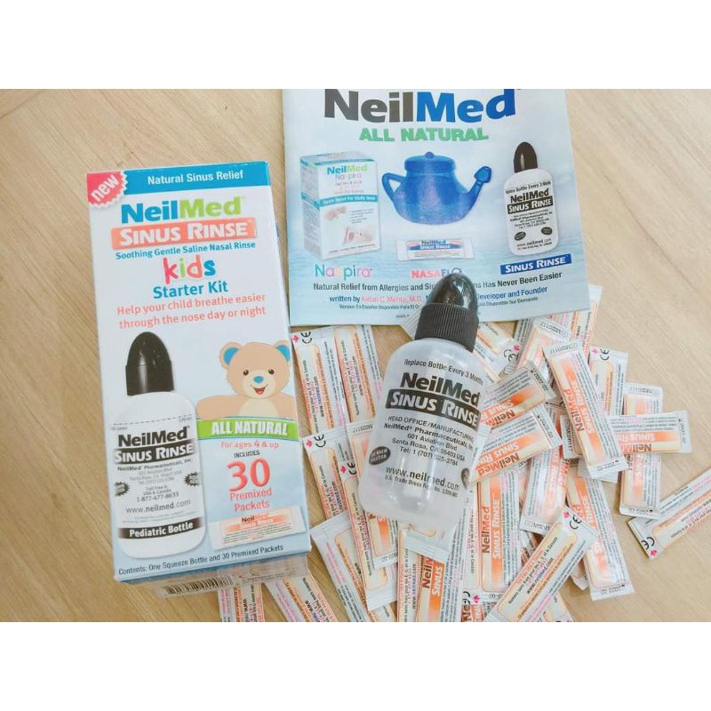 Bình rửa mũi trẻ em Neilmed kèm 30 gói muối dành cho trẻ nhỏ