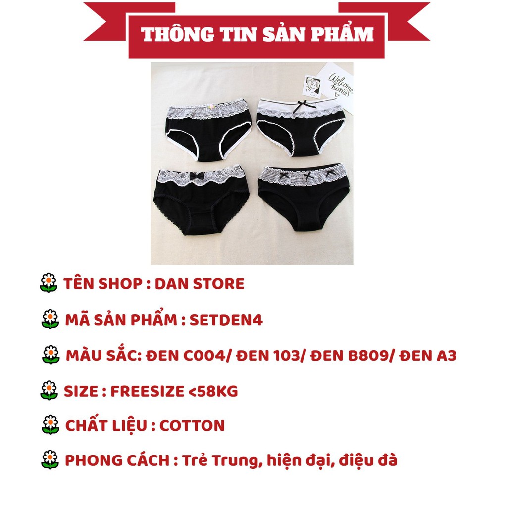 Quần Lót Nữ Cotton Kháng Khuẩn Set 4 chiếc Tông Đen Nữ tính gợi cảm tôn dáng SetDen4 | BigBuy360 - bigbuy360.vn