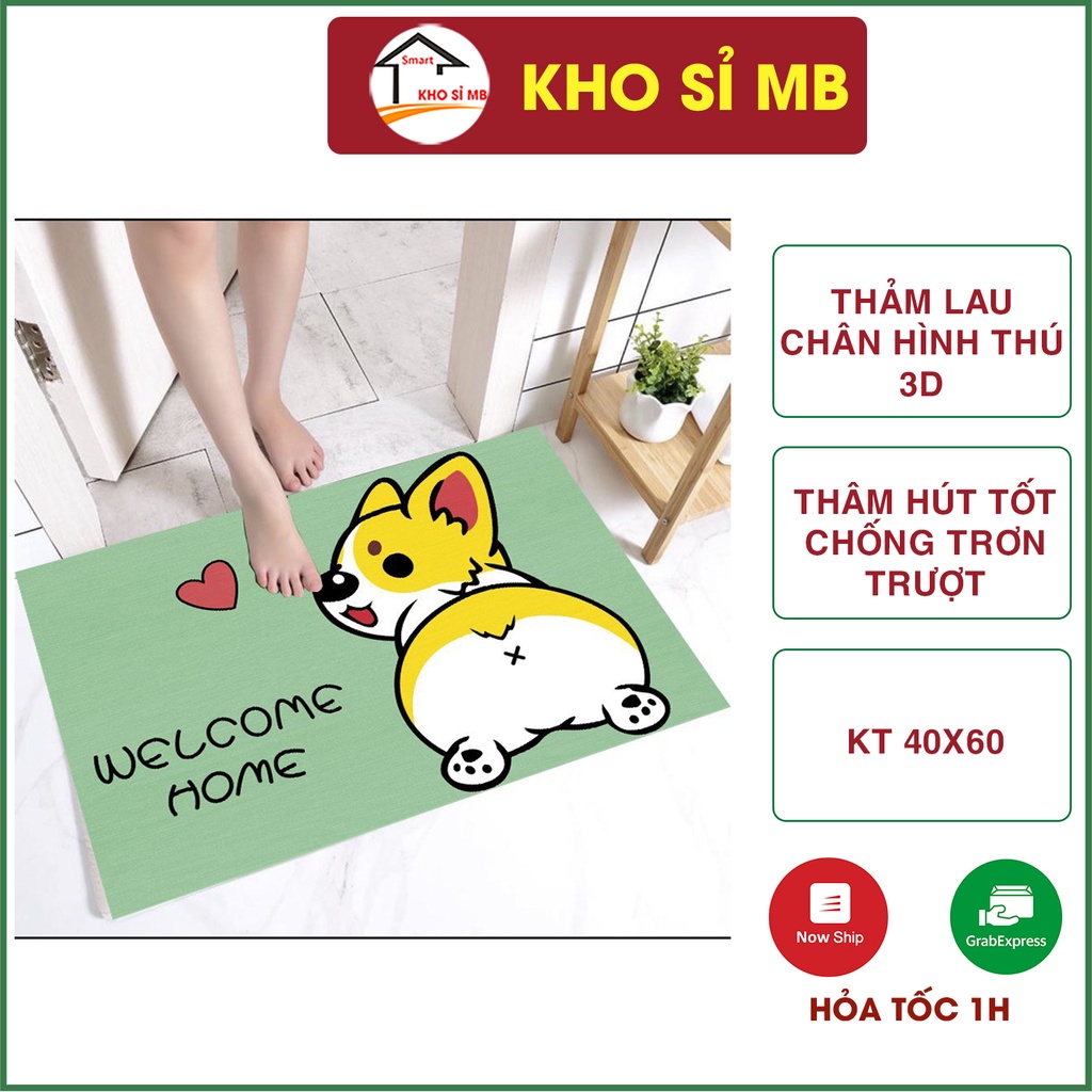 Thảm lau chân 3d hình thú chống trượt, thảm nỉ trải sàn thấm nước tốt dùng chùi chân trong nhà bếp nhà tắm kho sỉ mb