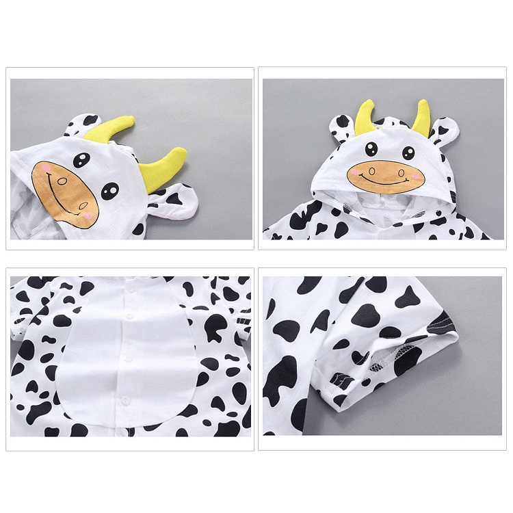 Áo Liền Quần Bằng Cotton Tay Ngắn In Hoạt Hình Dành Cho Bé Trai Gái 0-12 Tháng Tuổi