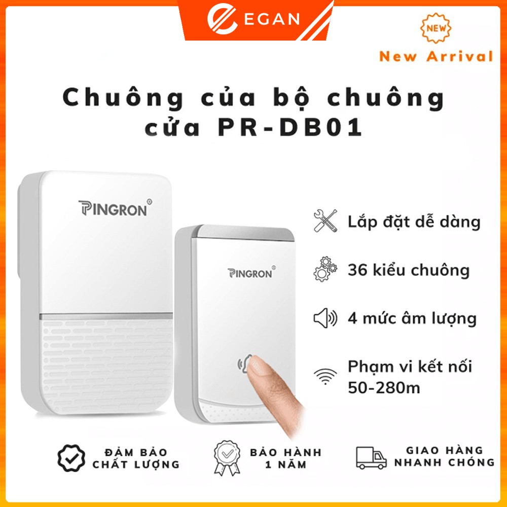 Chuông cửa không dây cao cấp Pingron PR-DB01 chống nước tốt, kết nối xa 300m, bảo hành 1 đổi 1, hàng chính hãng.